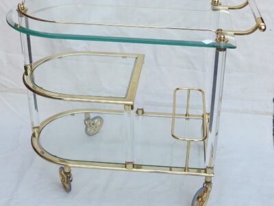 70' Golden metal and lucite  troll rolling bar in the style of Maison Roméo
