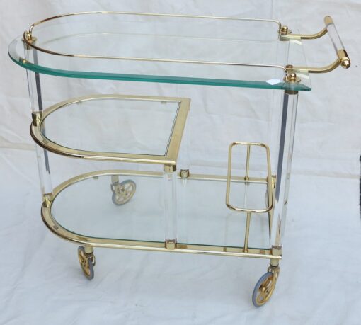 70' Golden metal and lucite  troll rolling bar in the style of Maison Roméo
