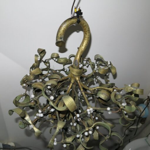 1900' Ball of Mistletoe Art Nouveau Bronze has 4 Bulbs and Pearls Opaline - Image 5