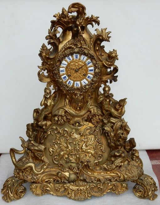 1840' Pendule Rocaille en Bronze par Denier à Paris "Un Monde Aquatique" – Image 8
