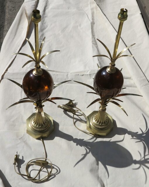 Pair of bronze lamps and egg amber way signed  Charles - Image 7