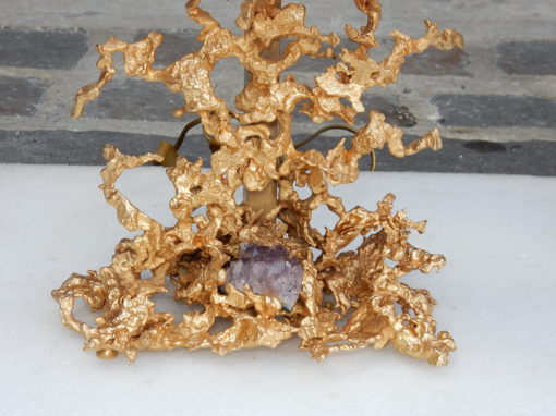 1970' Paire de Lampes Décor Corail en Bronze Doré et Amethyste Par Boeltz – Image 8