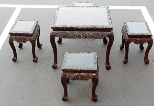 1920/1950 Play Table Mahjong China and Its 4 Stools Palissandre - Image 6