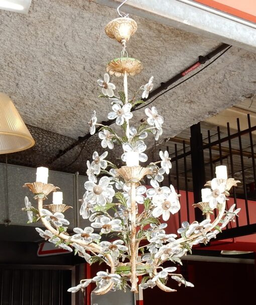 1970 "Chandelier  Painted Green and White patined Iron in the Style of Maison Bagués - Image 5