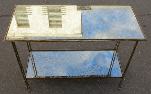 1970' Shelf  in Brass Maison Bagués ,Bamboo Model Top oxyded silvered miror - Image 7