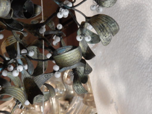 1900' Lustre Boule de Gui en Bronze Art Nouveau a 4 Lampes Diamètre 45 cm – Image 2