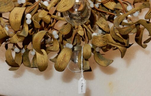 1900' Ball of Mistletoe Art Nouveau Bronze has 5 Bulbs and Pearls Opaline Diameter 45 cm - Image 3