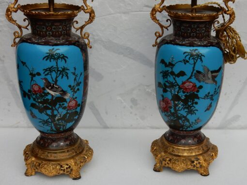 1890' A Pair of Lamps Compartmentalized Japan Birds and Dragons - Image 2