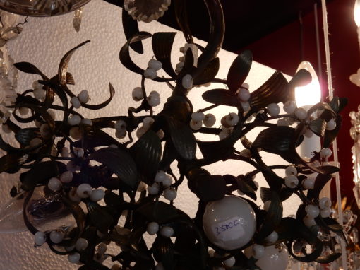 1900' Lustre Boule de Gui en Bronze Art Nouveau a 3 Lampes  Diametre 35 cm – Image 4