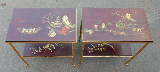 1950 ' Pair of Tables Maison Bagués Bronze Style Bamboo Golden With Trays Lacquers of China