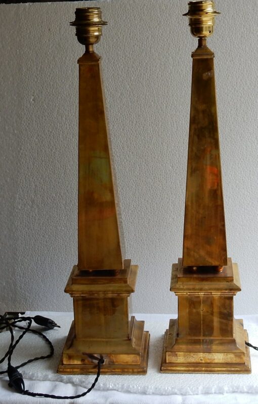 1970 ' Pair of Lamps Obelisks in Brass In The Style Of Maison Jansen - Image 3