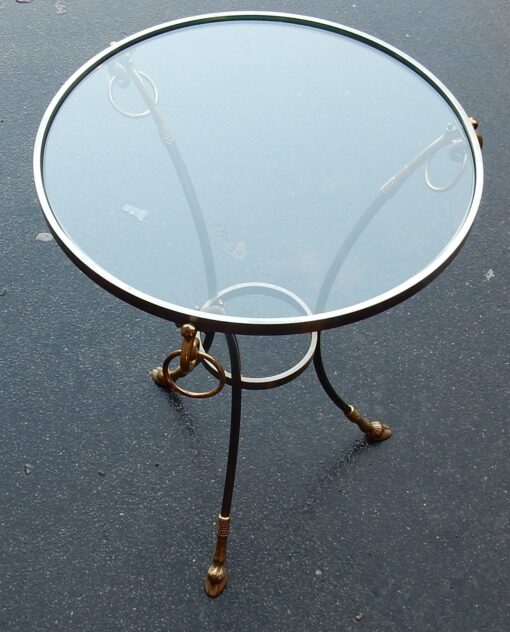 1970/80 Pedestal in Gilt and Silvered  Bronze with Top in Glass Maison Charles - Image 3