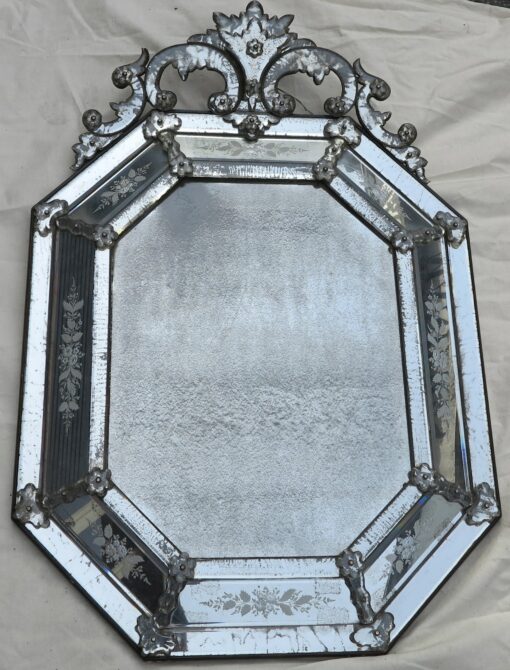 1880' Mirror Venice Octagonal Has Front Wall Silvering Mercury Oxyded