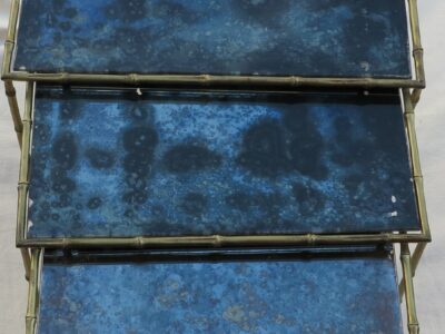 1950/70' Series of 3 gicognes tables Modél Bamboo Maison Bagues top silvered oxyded
