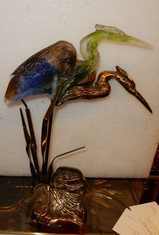 1970/80 Bronze heron and pate de verre  , signed LOHE - Image 2