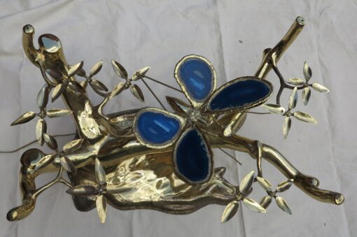 1970' Lighting Coffee table in the Bonsai on golden bronze sand dune Willy  Daro or Duval Brasseur with butterfly in bronze  and fly in blue agate - Image 2