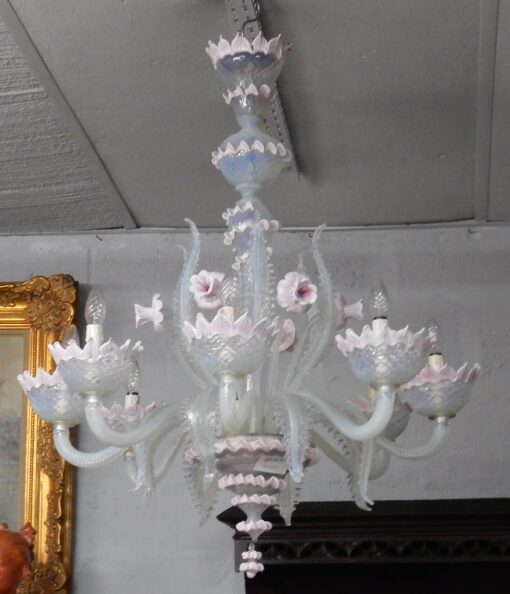 1950/70' Paire de Lustres Murano Bleu Opalescent  8 Bras de Lumiére Et 4 Appliques – Image 6