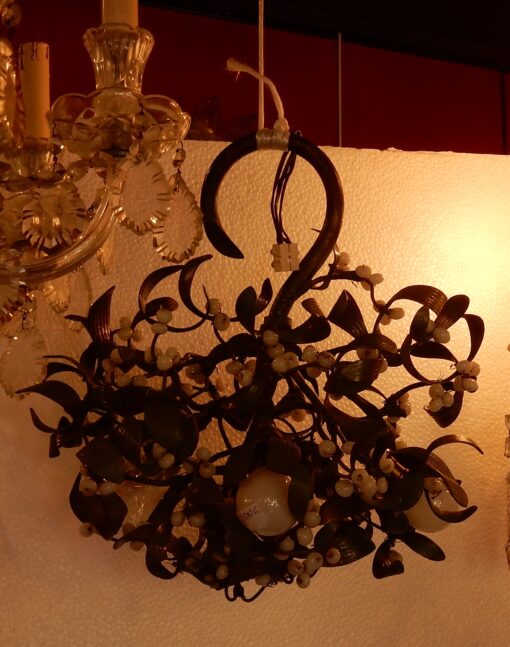 1900' Lustre Boule de Gui en Bronze Art Nouveau a 3 Lampes  Diametre 35 cm – Image 8