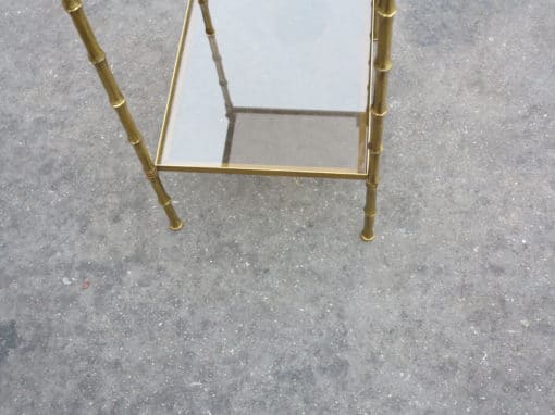 1950/70' Shelf or  end of sofa in bronze Maison Bagués Bamboo model with tops in smoked glass with pin cones 30 X40 X H 66 cm - Image 4