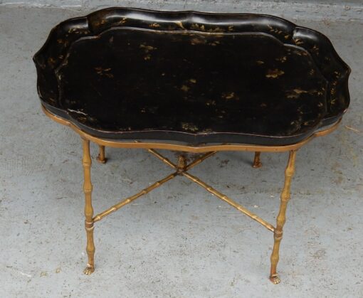 1940/50 Coffee Table Tray Lacquer of China Maison Bagués in Brass Bambou Deco - Image 4