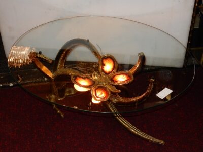 1970' Cofee Table Butterfly Duval Brasseur With Wings Agates