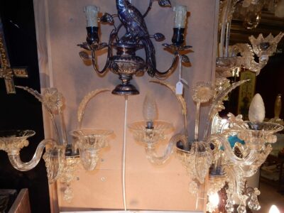 1950' Sconces Pair, 2 Arms Murano Crystal with Gold