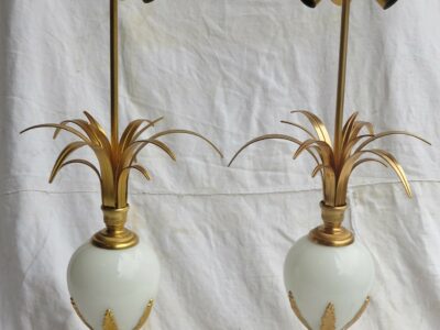 Pair of Lamps Style Maison Charles in White Opaline