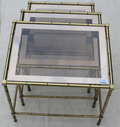 1950/70 Series of 3 gicognes tables Modél Bamboo Maison Bagues top silvered frame - Image 7