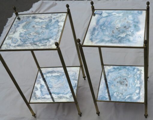 1950/70' Pair  of end of sofa Maison Bagués Bamboo model with tops in oxyded silvered miror with pin cones - Image 3