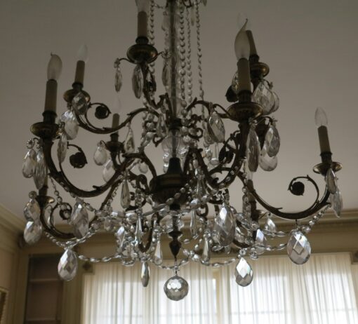 1900' 2 Bronze and Crystal Chandeliers 6 and 8 Arms Same Model - Image 6