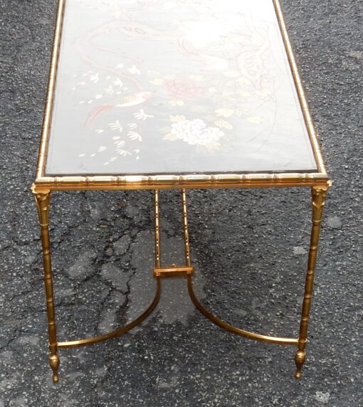 1950/70' Table Basse Bronze Décor Palmier, Plateau Laque de Chine Style Maison Baguès – Image 3