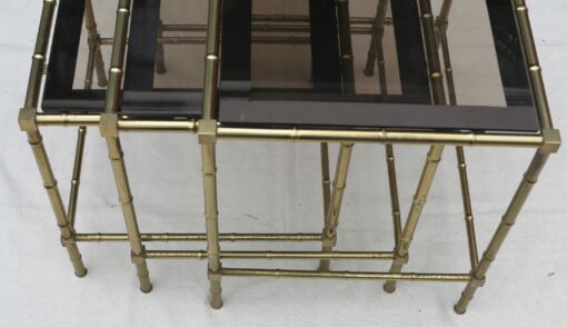1950/70 Series of 3 gicognes tables Modél Bamboo Maison Bagues top silvered frame - Image 6