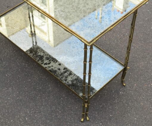 1970' Shelf  in Brass Maison Bagués ,Bamboo Model Top oxyded silvered miror - Image 4