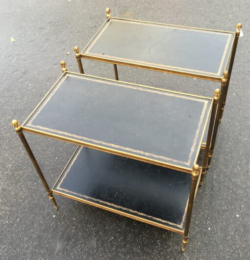 1970' Pair of Shelf in brass Maison Bagués 2 tray with black leather 64 x 37 - Image 5