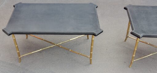 1950/70' Paire de Bouts de Canapés Bronze Modèle Bambou Plateau Laque de Chine Style Maison Jansen 89 X 57 cm – Image 3