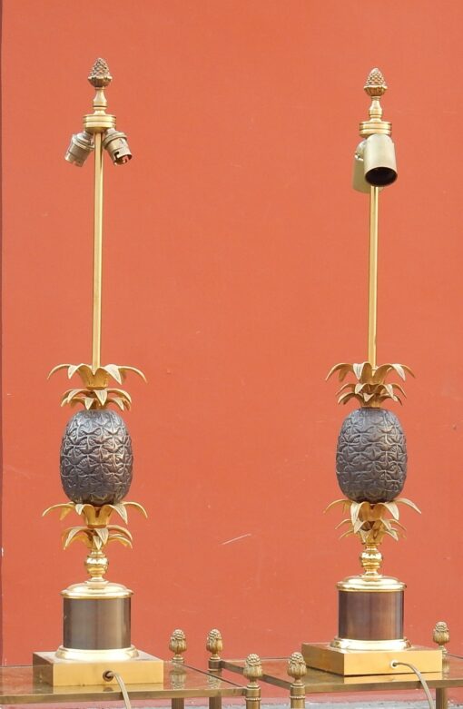 1950/70' Pair of lamps pineapple in bronze 2 colours in the style of Maison Charles