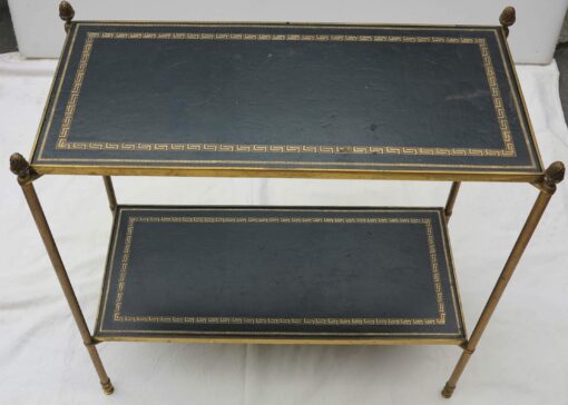 1970' Etagere ou Bibus en bronze  Maison Bagués et 2 plateaux gainés de cuir noir motifs grecs