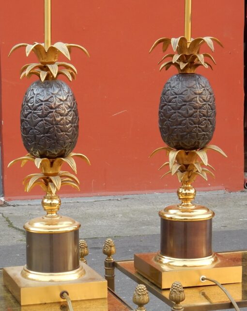 1950/70' Pair of lamps pineapple in bronze 2 colours in the style of Maison Charles - Image 3