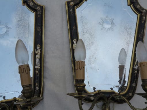 1950 ' Sconces Pair laqued wood chinese decor - Image 3
