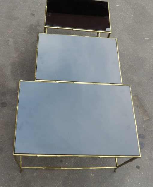 1950/70 Series of 3 Nested Tables Model Bamboo with Black Opaline Maison Baguès - Image 7