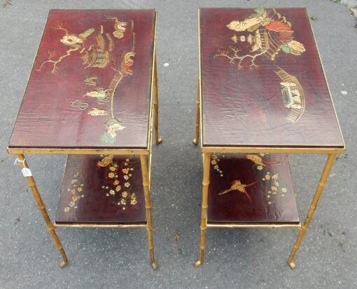 1950 ' Pair of Tables Maison Bagués Bronze Style Bamboo Golden With Trays Lacquers of China - Image 7