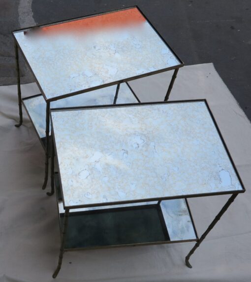 1950/70' Pair  of end of sofa Maison Bagués Bamboo model with tops in oxyded silvered miror 55 x38 - Image 3