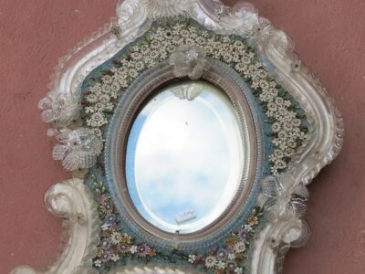 Venitien Mirror With Micromosaique in Hard Stones Decoration of Flowers