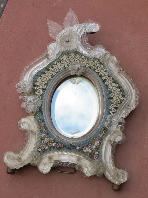 Venitien Mirror With Micromosaique in Hard Stones Decoration of Flowers