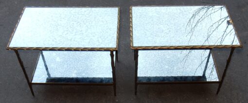 1950/70' Paire de Bouts de Canapés  en Bronze Doré Décor Palmier Maison Charles 58 X 37 cm