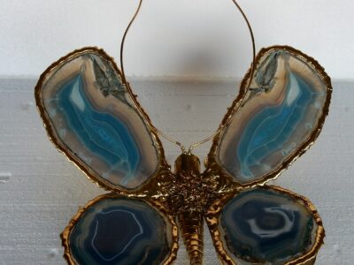 1970' Wall Lamp Butterfly by Fernandes or Duval Brasseur with Wings Blue Agates 38 X H 53 cm