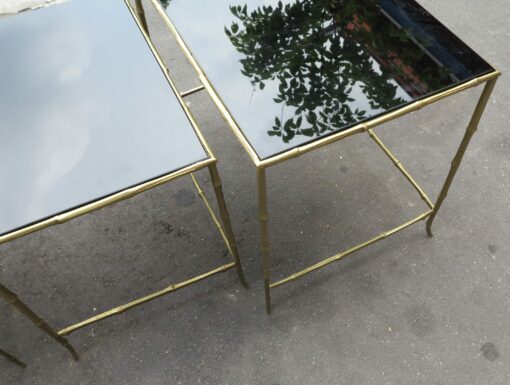 1950/70 Series of 3 Nested Tables Model Bamboo with Black Opaline Maison Baguès - Image 5