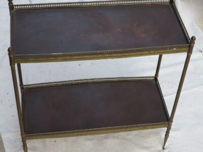 1950/70' Shelf in brass with gallery Maison Bagués 2 tray with leather dark