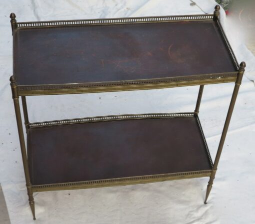 1950/70' Shelf in brass with gallery Maison Bagués 2 tray with leather dark