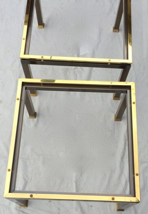 70' pair of sofas brass and bronze - Image 4